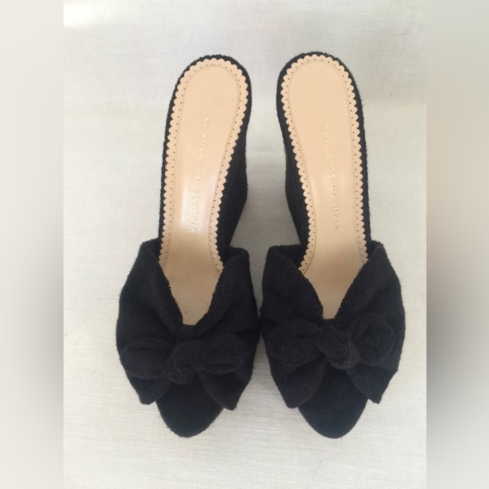 CHARLOTTE OLYMPIA BLACK WEDGES SEXY SANDALS JAYNE KNOT TERRY Size 42